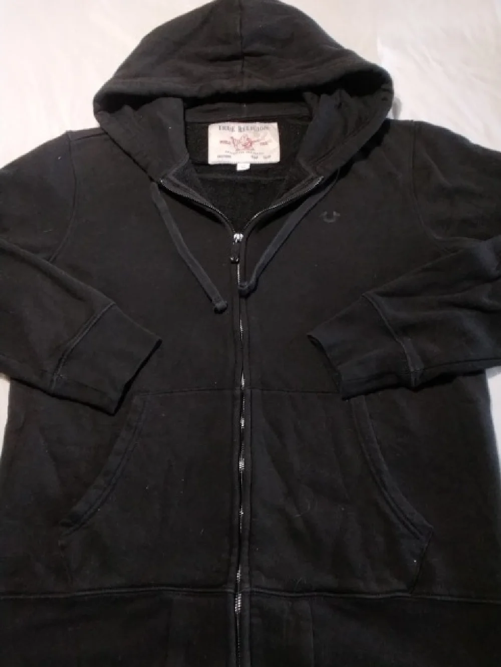 True Religion Black Zip-Up Hoodie W/Great Back Hit , L , $44